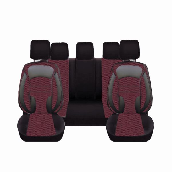 Set Huse Scaune Auto DeluxeBoss, stofa cu piele ecologica, pt bancheta rabatabila fractionata,  negru cu rosu, 11 bucati